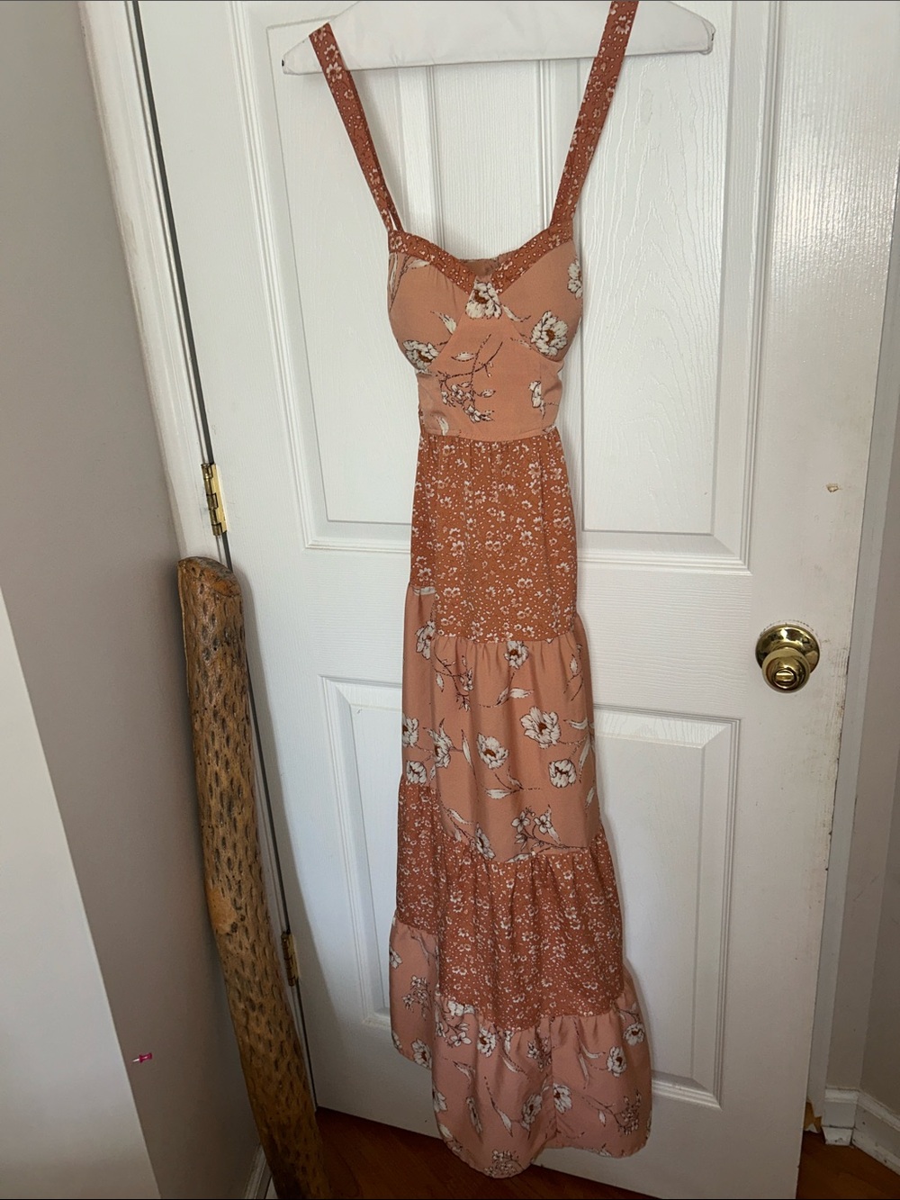 B.O.G COLLECTIVE Rust Floral Tiered Maxi Dress with Adjustable Straps